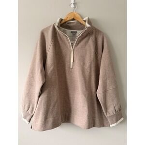 T by Talbots Plus Size 2X Taupe Quarter Zip‎ Pullover Sweatshirt